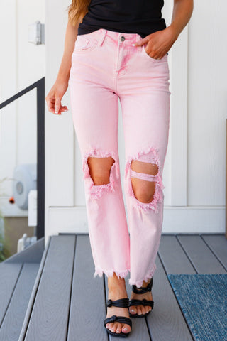 Babs Distressed Straight Jeans in Pink-[option4]-[option5]-[option6]-[option7]-[option8]-Womens-Clothing-Shop