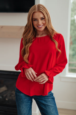 Peaceful Moments Smocked Sleeve Blouse in Red-[option4]-[option5]-[option6]-[option7]-[option8]-Womens-Clothing-Shop