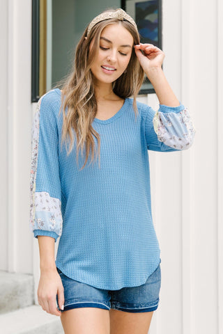 Blushing Blossom Top in Blue-[option4]-[option5]-[option6]-[option7]-[option8]-Womens-Clothing-Shop