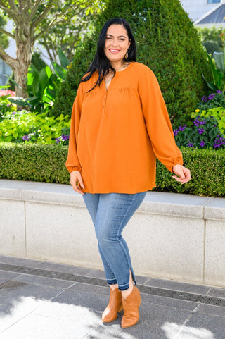Bop To The Top Puff Sleeve Blouse In Caramel-[option4]-[option5]-[option6]-[option7]-[option8]-Womens-Clothing-Shop