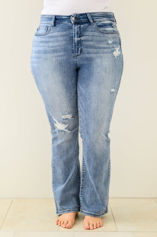 Brecken Hi-Waist Minimal Destroy Bootcut Jeans-[option4]-[option5]-[option6]-[option7]-[option8]-Womens-Clothing-Shop
