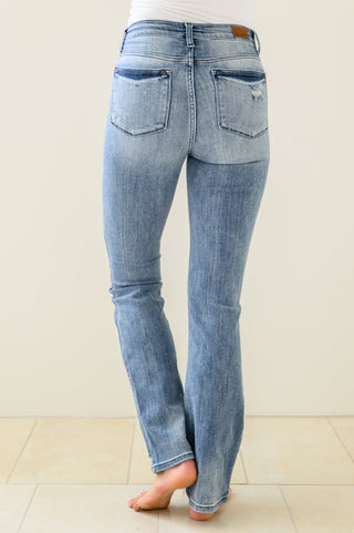 Brecken Hi-Waist Minimal Destroy Bootcut Jeans-[option4]-[option5]-[option6]-[option7]-[option8]-Womens-Clothing-Shop