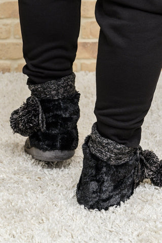 Cable Knit Slipper Boots With Pompom Trim-[option4]-[option5]-[option6]-[option7]-[option8]-Womens-Clothing-Shop