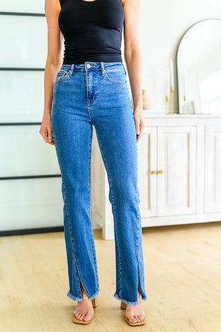 Caitlin High Rise Split Hem Straight Jeans-[option4]-[option5]-[option6]-[option7]-[option8]-Womens-Clothing-Shop