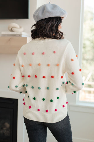 Candy Buttons Pom Detail Sweater-[option4]-[option5]-[option6]-[option7]-[option8]-Womens-Clothing-Shop