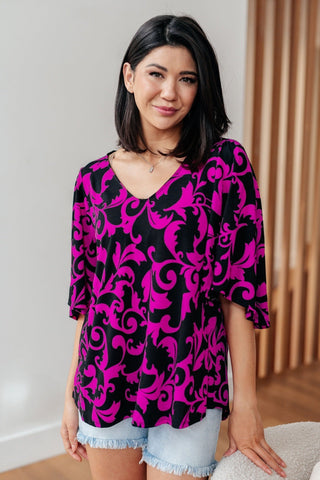 Casually Cute V-Neck Top in Magenta-[option4]-[option5]-[option6]-[option7]-[option8]-Womens-Clothing-Shop