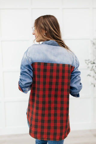 Checkered Denim Patch Shirt-[option4]-[option5]-[option6]-[option7]-[option8]-Womens-Clothing-Shop