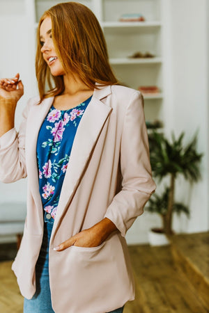 Chic In Pink Ruched 3/4 Sleeve Blazer-[option4]-[option5]-[option6]-[option7]-[option8]-Womens-Clothing-Shop