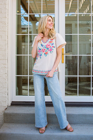 Country Floral Embroidered Top-[option4]-[option5]-[option6]-[option7]-[option8]-Womens-Clothing-Shop