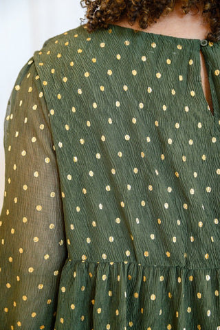 Coya Metallic Dot Tiered Blouse in Olive-[option4]-[option5]-[option6]-[option7]-[option8]-Womens-Clothing-Shop