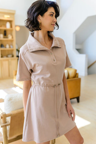 Darla Button Up Collared Dress in Taupe-[option4]-[option5]-[option6]-[option7]-[option8]-Womens-Clothing-Shop
