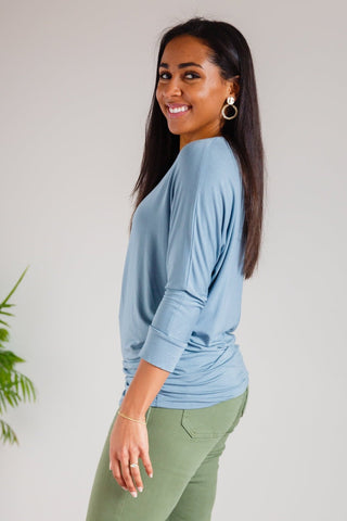 Daytime Boat Neck Top in Blue Gray-[option4]-[option5]-[option6]-[option7]-[option8]-Womens-Clothing-Shop