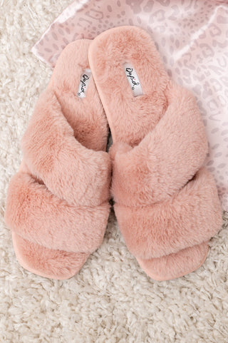 Double Strap Faux Fur Slippers In Blush-[option4]-[option5]-[option6]-[option7]-[option8]-Womens-Clothing-Shop