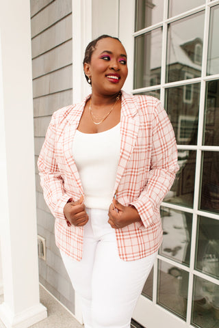 Dressed in Plaid Blazer In Pinky Mauve-[option4]-[option5]-[option6]-[option7]-[option8]-Womens-Clothing-Shop