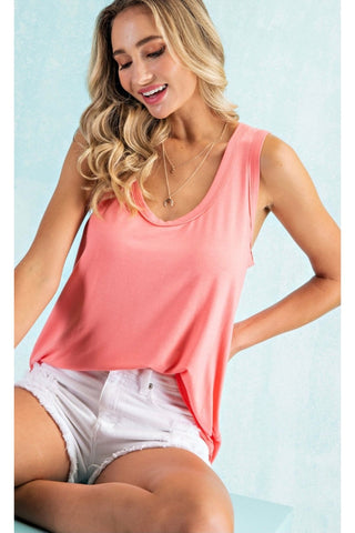 Stay Soft Basic Tank In Coral Fusion-[option4]-[option5]-[option6]-[option7]-[option8]-Womens-Clothing-Shop