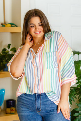 End Of The Rainbow Striped Button Up-[option4]-[option5]-[option6]-[option7]-[option8]-Womens-Clothing-Shop