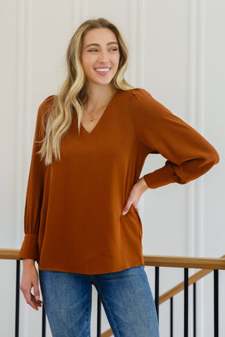 Enjoy This Moment V Neck Blouse In Toffee-[option4]-[option5]-[option6]-[option7]-[option8]-Womens-Clothing-Shop