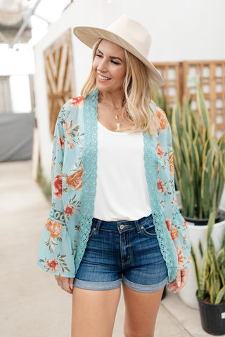 Floral Bell Sleeve Kimono in Mint-[option4]-[option5]-[option6]-[option7]-[option8]-Womens-Clothing-Shop