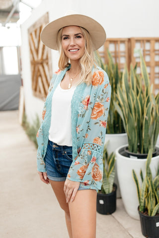 Floral Bell Sleeve Kimono in Mint-[option4]-[option5]-[option6]-[option7]-[option8]-Womens-Clothing-Shop