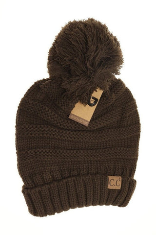 Solid Slouchy Pom CC Beanie-Brown-[option4]-[option5]-[option6]-[option7]-[option8]-Womens-Clothing-Shop