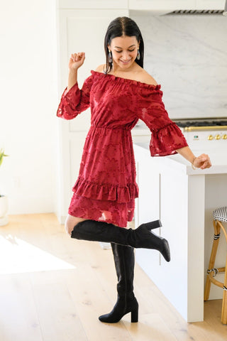 Hello, Goodbye Ruffle Dress In Burgundy-[option4]-[option5]-[option6]-[option7]-[option8]-Womens-Clothing-Shop