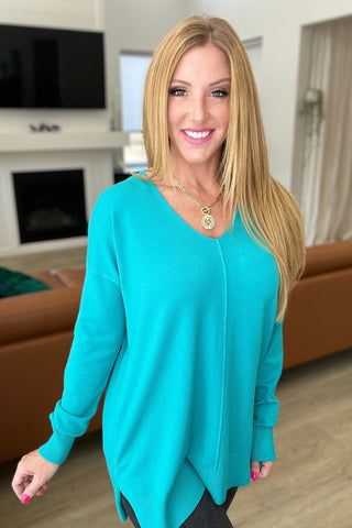 V-Neck Front Seam Sweater in Turquoise-[option4]-[option5]-[option6]-[option7]-[option8]-Womens-Clothing-Shop