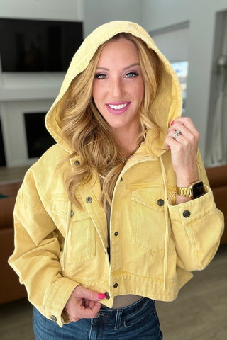 Cropped Hooded Denim Jacket in Mustard-[option4]-[option5]-[option6]-[option7]-[option8]-Womens-Clothing-Shop