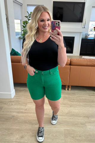 Jenna High Rise Control Top Cuffed Shorts in Green-[option4]-[option5]-[option6]-[option7]-[option8]-Womens-Clothing-Shop