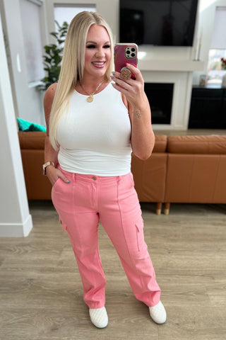 Peggy High Rise Cargo Straight Jeans in Pink-[option4]-[option5]-[option6]-[option7]-[option8]-Womens-Clothing-Shop