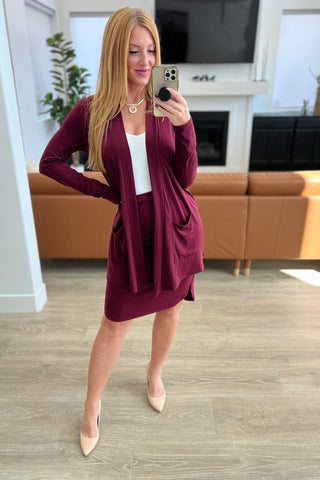Self-Tie Tulip Hem Skirt in Dark Burgundy-[option4]-[option5]-[option6]-[option7]-[option8]-Womens-Clothing-Shop