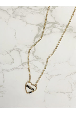 PREORDER: Mama Heart Lock Chainlink Necklace-Gold-[option4]-[option5]-[option6]-[option7]-[option8]-Womens-Clothing-Shop