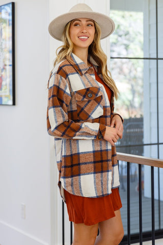 Jayne Brushed Plaid Button Down Shacket In Brown-[option4]-[option5]-[option6]-[option7]-[option8]-Womens-Clothing-Shop