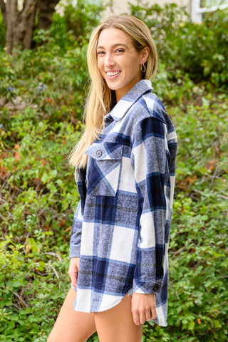 Jayne Brushed Plaid Button Down Shacket In Navy-[option4]-[option5]-[option6]-[option7]-[option8]-Womens-Clothing-Shop
