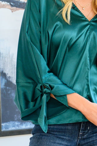 Jaz Dolman Tie Sleeve Blouse in Green-[option4]-[option5]-[option6]-[option7]-[option8]-Womens-Clothing-Shop