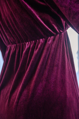 Jentsyn Velvet V-Neck Dress in Wine-[option4]-[option5]-[option6]-[option7]-[option8]-Womens-Clothing-Shop