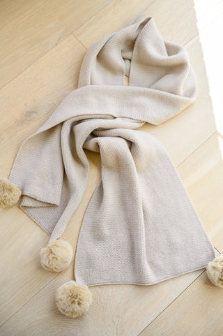 Knitted Fuzzy Pom Pom Scarf In Beige-OS-[option4]-[option5]-[option6]-[option7]-[option8]-Womens-Clothing-Shop