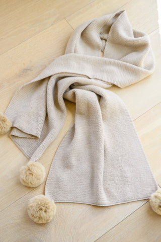 Knitted Fuzzy Pom Pom Scarf In Beige-OS-[option4]-[option5]-[option6]-[option7]-[option8]-Womens-Clothing-Shop