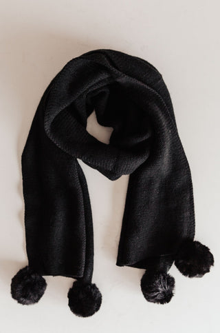Knitted Fuzzy Pom Pom Scarf In Black-[option4]-[option5]-[option6]-[option7]-[option8]-Womens-Clothing-Shop