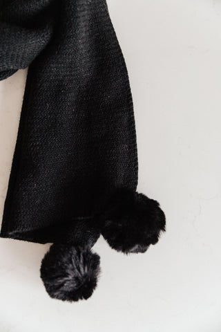 Knitted Fuzzy Pom Pom Scarf In Black-[option4]-[option5]-[option6]-[option7]-[option8]-Womens-Clothing-Shop
