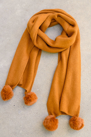 Knitted Fuzzy Pom Pom Scarf In Ginger-OS-[option4]-[option5]-[option6]-[option7]-[option8]-Womens-Clothing-Shop