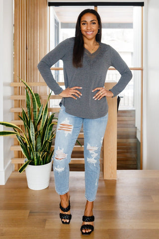 Lacey Long Sleeve V Neck In Gray-[option4]-[option5]-[option6]-[option7]-[option8]-Womens-Clothing-Shop