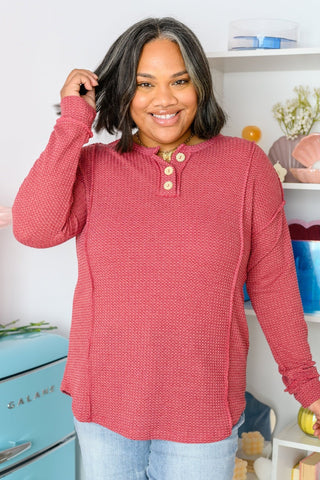 Lean Into Something Cozy Waffle Knit Top in Marsala-[option4]-[option5]-[option6]-[option7]-[option8]-Womens-Clothing-Shop