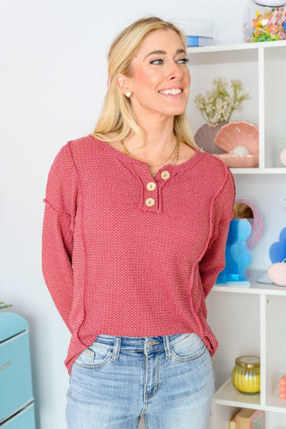 Lean Into Something Cozy Waffle Knit Top in Marsala-[option4]-[option5]-[option6]-[option7]-[option8]-Womens-Clothing-Shop