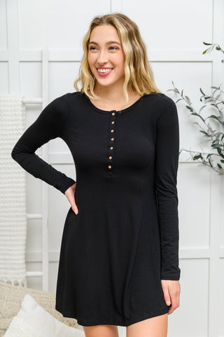 Long Sleeve Button Down Dress In Black-[option4]-[option5]-[option6]-[option7]-[option8]-Womens-Clothing-Shop