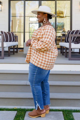 One Fine Afternoon Gingham Plaid Top In Caramel-[option4]-[option5]-[option6]-[option7]-[option8]-Womens-Clothing-Shop