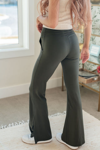 On the Move V Front Flare Leggings in Olive-[option4]-[option5]-[option6]-[option7]-[option8]-Womens-Clothing-Shop