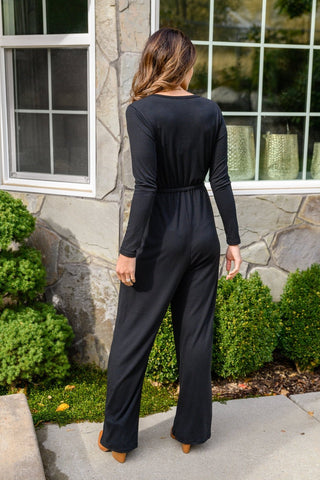 Onward & Upward Faux Wrap Jumpsuit In Black-[option4]-[option5]-[option6]-[option7]-[option8]-Womens-Clothing-Shop