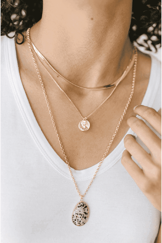 Oval Stone Charm Chain Necklace-[option4]-[option5]-[option6]-[option7]-[option8]-Womens-Clothing-Shop