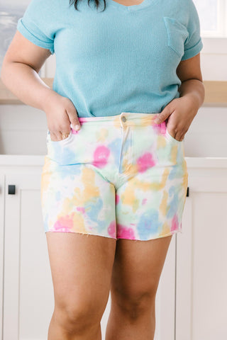 Pastel Tie Dye Cutoff Shorts-[option4]-[option5]-[option6]-[option7]-[option8]-Womens-Clothing-Shop