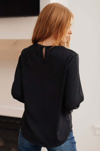 Peaceful Moments Smocked Sleeve Blouse in Black-[option4]-[option5]-[option6]-[option7]-[option8]-Womens-Clothing-Shop